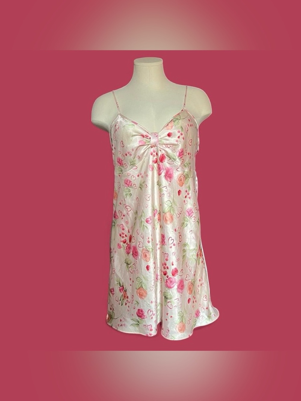 Floral Satin Pink slip dress with Bow Detail